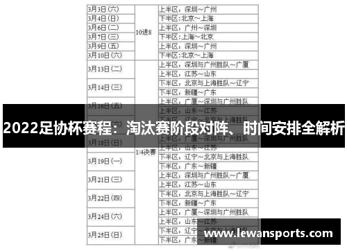 2022足协杯赛程：淘汰赛阶段对阵、时间安排全解析